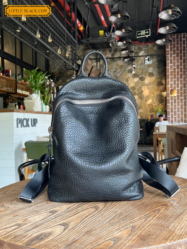 Leather Work Backpack - Zachte natuurlijke schapenvacht casual rugzak unisex